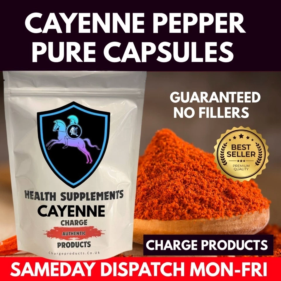 CHARGE PRODUCTS Cayenne Pepper 365 Capsules Premium High Grade Digestion Anti-Inflammatory 600mg