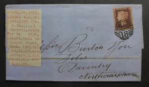 UNITED KINGDOM 1862 LONDON  PENNY RED COVER   FREE WORLDWIDE SHIP - Picture 1 of 3