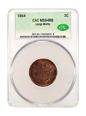1864 Large Motto 2c CACG MS 64 RB - Image 1 of 2