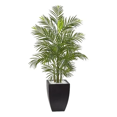 Palmera casi natural Areca resistente a los rayos UV de 4,5 pies con maceta negra Foto 1 de 4