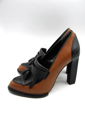 Zapatos mocasines de tacón de cuero marrón y negro Jacqueline RACHEL ROY talla 7,5 M pantalla Foto 1 de 4