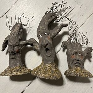 Halloween Spooky Gnarled Tree Lot of Three Unbranded Approx 6”-9” Tall