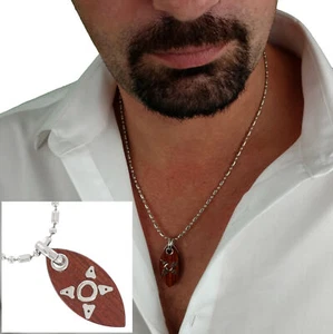 Rochet Elements Fire Wood Stainless Steel Pendant 1 1/2" Necklace 20" - Picture 1 of 7