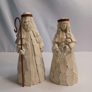 Nativity Set Joseph Mary Jesus Cream With Metal Accents Christmas - Picture 1 of 11