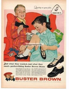 1958 Buster Brown Children Shoes Happy Boy Girl art Alex Ross Vintage Ad - Picture 1 of 1