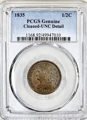 1835 CLASSIC HEAD HALF CENT PCGS UNC DETAILS CLEANED - Image 1 of 2