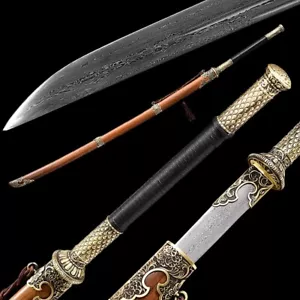 Chinese Long Katana Folded Damascus Steel KungFu Broadsword Sword WuShu Miao Dao - Picture 1 of 11