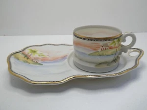 VINTAGE JAPANESE HAND PAINTED KUTANI FINE PORCELAIN BONE CHINA TENNIS CUP SAUCER - Picture 1 of 7