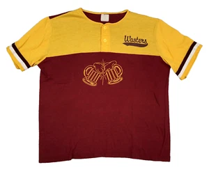 Vintage Wasters Bar Hemd Herren Large Sport 69 Faded 70er 80er Bier Rot Gelb USA - Bild 1 von 10