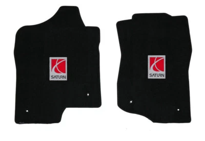 NEW! Black Floor Mats For Saturn With Embroidered Logo, 2pc Front Set, Pair - Image 1 of 4