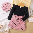 Kids Toddler Baby Girl 3PCS Fall Skirt Outfits Ruffle Long Sleeve Knitted T