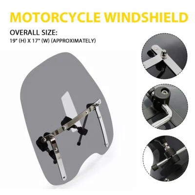 Universal 17 x 19" Smoke  Motorcycle Windshield for Yamaha Kawasaki Honda SUZUKI - Image 1 of 4