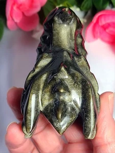 3,7 Zoll 215 g wunderschöner Goldglanz Obsidian Drachenkopf Schädel Kristall Steinschnitzerei - Bild 1 von 22