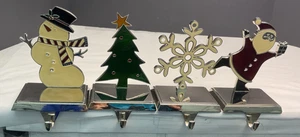Set of 4 Metal and Enamel Christmas Mantle Stocking Holders H20 - Picture 1 of 21