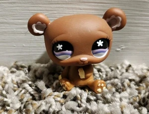 Littlest Pet Shop LPS 671 Brown Bear Purple Flower Eyes - Picture 1 of 3