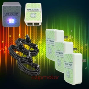 3X 4 USB PORT WALL ADAPTER+3FT CABLE POWER CHARGER SYNC BLACK GALAXY NOTE NEXUS - Photo 1/1