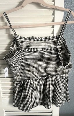 Old Navy sleeveless Smocked Plaid Bodice Gingham Top Women’s Size L NWT - Изображение 1 из 4