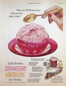 VINTAGE 1950s Print Ad ~ Lady Borden Strawberry Macaroon Ice Cream ~ - Picture 1 of 1