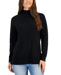 Karen Scott Womens Size Large Cotton Mock-Neck Pullover Sweater in Black SW3 - Picture 1 of 7