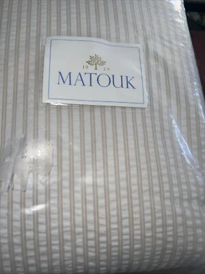 Matouk Queen Duvet Cover Matteo Natural Two-Toned Coton Seersucker New - Image 1 of 3