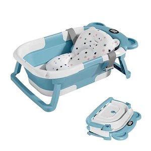 Baby Badewanne Faltbare Neugeborene Dusche Wanne mit Thermometer hellblau - Bild 1 von 6