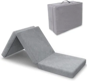 Sleep Floor Mat 4 Inch Tri Folding Single Bed Memory Foam Guest Topper Mattress - Picture 1 of 7