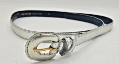 Vintage 80's/90's Ann Klein II for Calderon Genuine Leather Belt Silver Large - Image 1 of 4
