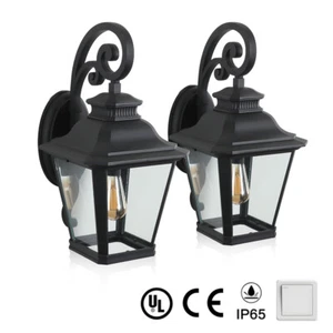 2 Pack Modern Black Wall Porch Light LED Sconce Waterproof Outdoor Lamp Fixture - Picture 1 of 11