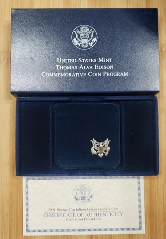 2004 Thomas Alva Edison Proof Commemorative  Silver Dollar OGP/COA - ** NO COIN Cover