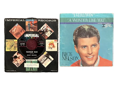 2 Ricky Nelson 45 RPM Records Hello Mary Lou Travelin Man Everlovin 1961 Foto 1 de 4