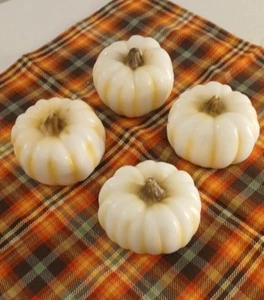 Pumpkin Candles White Set Of 4 Fall Autumn Thanksgiving Halloween - Picture 1 of 11
