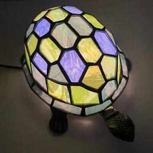 Vintage Tiffany Style Stained Glass Mosaic Turtle Table Desk Lamp Cottage Core - Picture 1 of 7