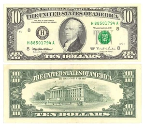 1995 Series $10 Dollar Bill Banknote Old Design US Federal Reserve Note Vintage - Picture 1 of 1