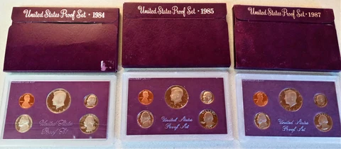 1984, 1985, and 1987 US Mint Proof Sets with original boxes Cover