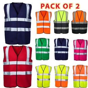 2er PACK HI VIZ SICHTWESTE SICHERHEIT ARBEIT BAUUNTERNEHMER WESTE JACKE - Bild 1 von 7
