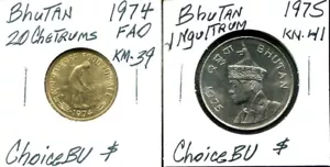 BHUTAN 20 Chutrums KM-39, 1974 FAO & 1 Ngultrum KM-41, 1975 beide Wahl Stempelglanz - Bild 1 von 2