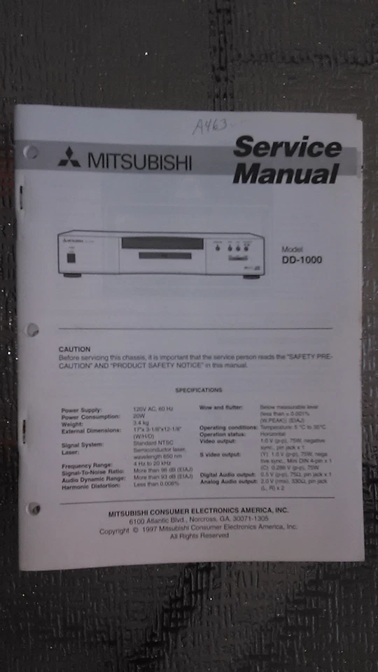 mitsubishi dd-1000 manual de servicio original libro de reparación reproductor de dvd Foto 1 de 1