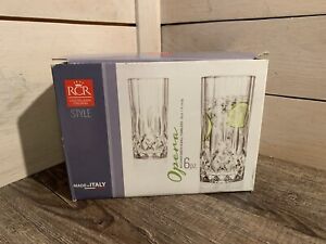RCR Crystal Glass Hi-Ball Tumblers Opera Set of 6 New in Box 11.25 Oz