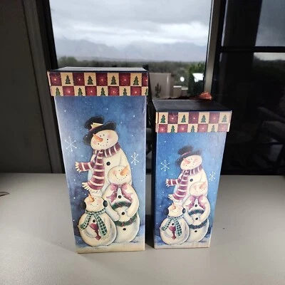 Set of 2 Christmas Nesting Boxes Gifts Cookies Treats Decorative Storage 14x6 - Image 1 of 4