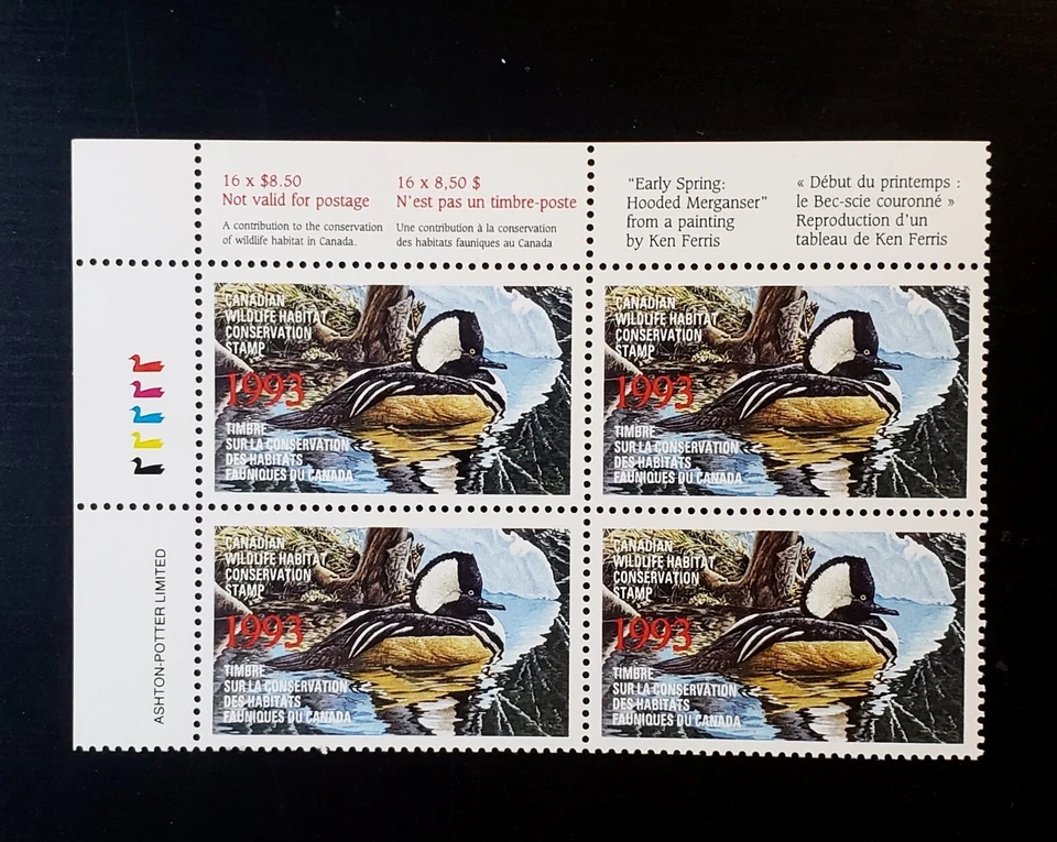 Stamps Canada Mint: FWH9 Federal Wildlife Merganser UL Pl. Blk. of 4 VF MNH - Image 1 of 1