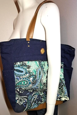 TOMMY HILFIGER Bolso Shopper Azul Lona Floral Paisley Cremallera Doble Asa Foto 1 de 4