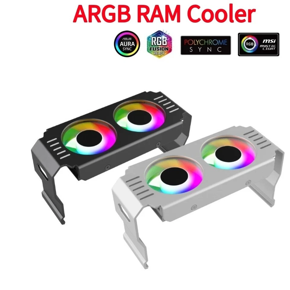 PC RAM Cooler PWM ventilador de refrigeração duplo suporte ARGB para computador memória DDR2/3/4/5 - Imagem 1 de 4