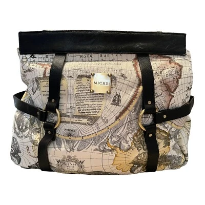 Miche Prima "Gina" Shell Novo com etiquetas aposentado grande mapa do velho mundo preto bolsos laterais dinn - Imagem 1 de 4