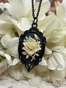 Victorian Cream Rose Heart Wedding Party Jewelry Prom Birthday necklace Cameo - Picture 1 of 15