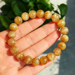 10mm Natural Yellow Kunzite Crystal Round Cat's Eye Beads Bracelet C508 - Picture 1 of 8