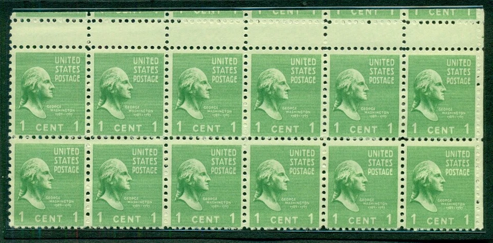 US #804, 1¢ Prexie, Block of 12 with full GUTTER SNIPE & partial stamps above NH - Image 1 of 1