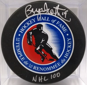 BRYAN TROTTIER Autographed Hockey Hall Of Fame Puck NHL 100 Signed - Picture 1 of 2