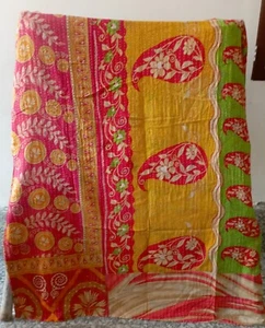Reversible Coverlet Blanket Bedding Bedspread Indien Vintage Kantha Gudari Quilt - Picture 1 of 2
