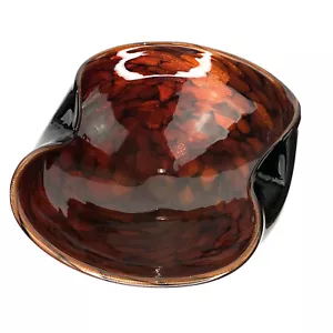 Barbini Murano Art Glass Ashtray / Bowl Orange Black - Gold Fleck - Picture 1 of 9
