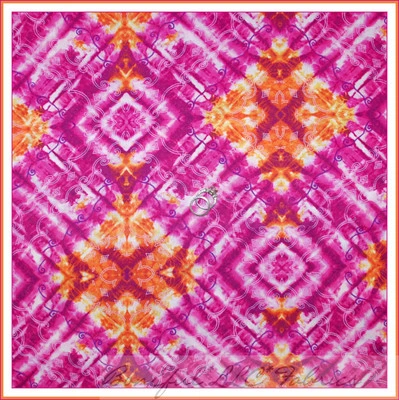BonEful Fabric Cotton Quilt Tie Dye Pink Orange White Damask Flower LAST SCRAP - Image 1 of 4